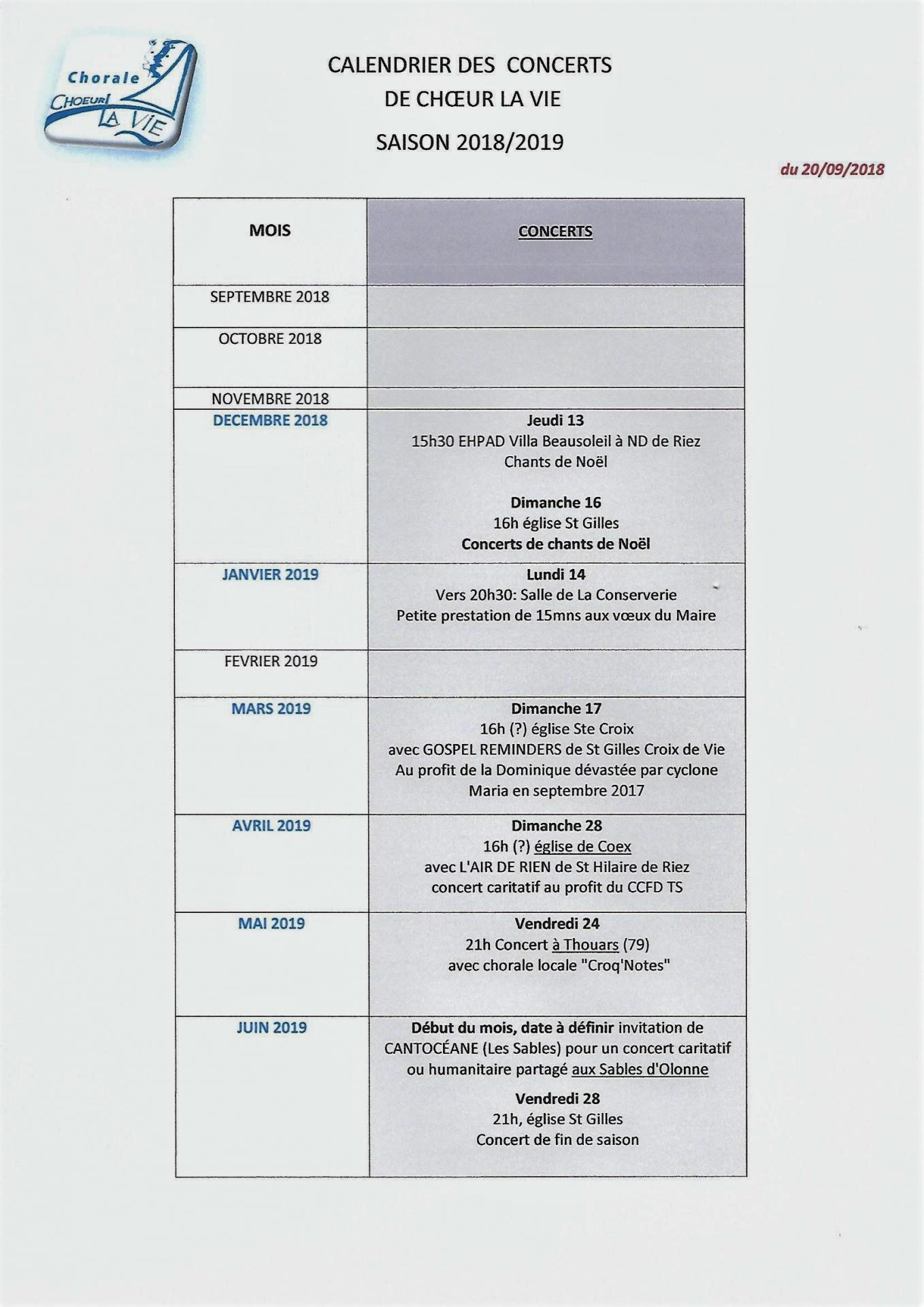 Calendrier concerts 2018 2020